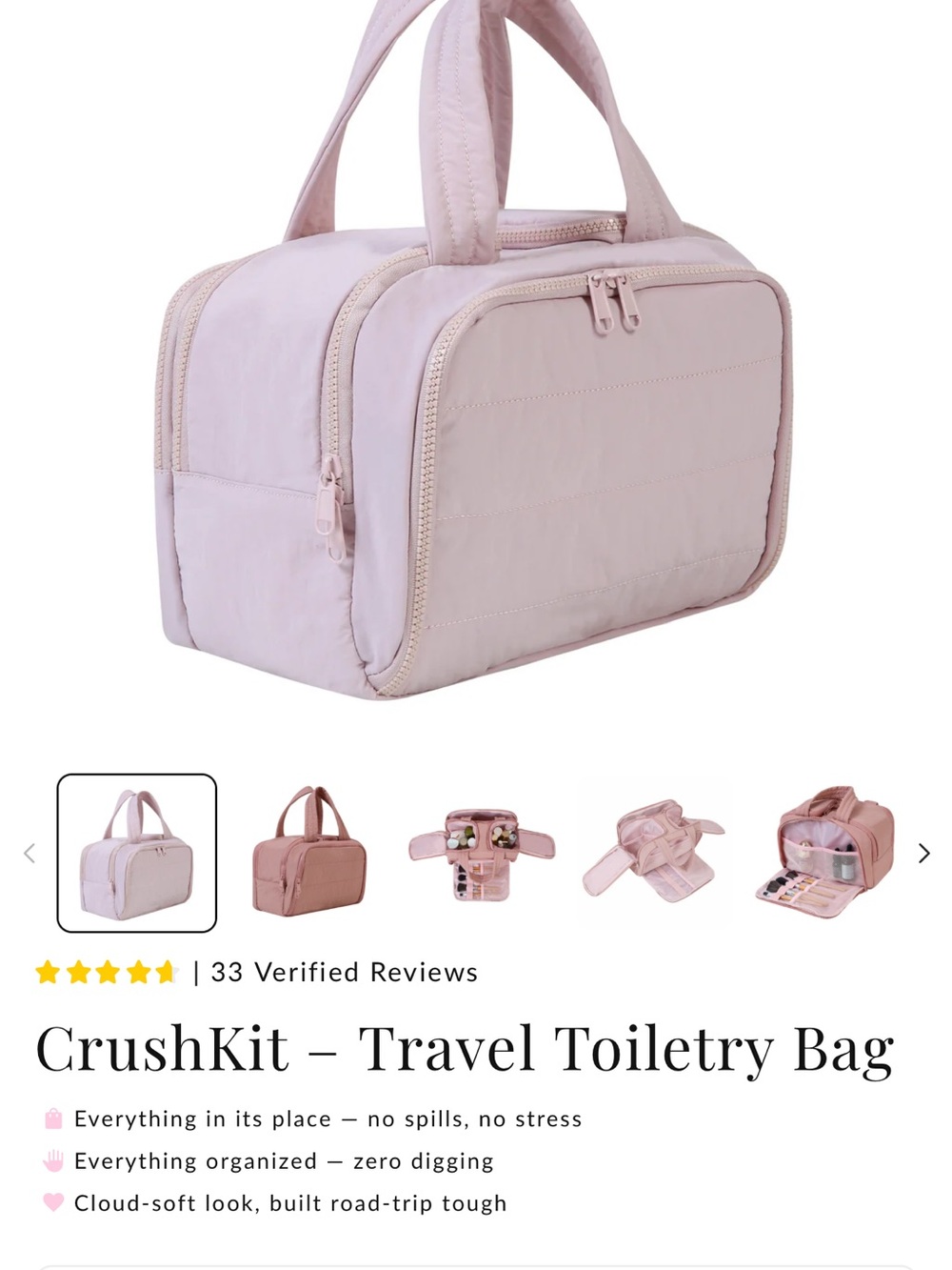 CrushKit – Travel Toiletry Bag - Emmafy - Soft Pink - NWT